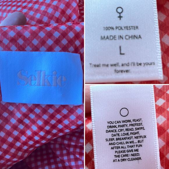 Selkie The Baby Gingham Puff Dress Sleeve Check Red Mini Princess Size L - Picture 4 of 10